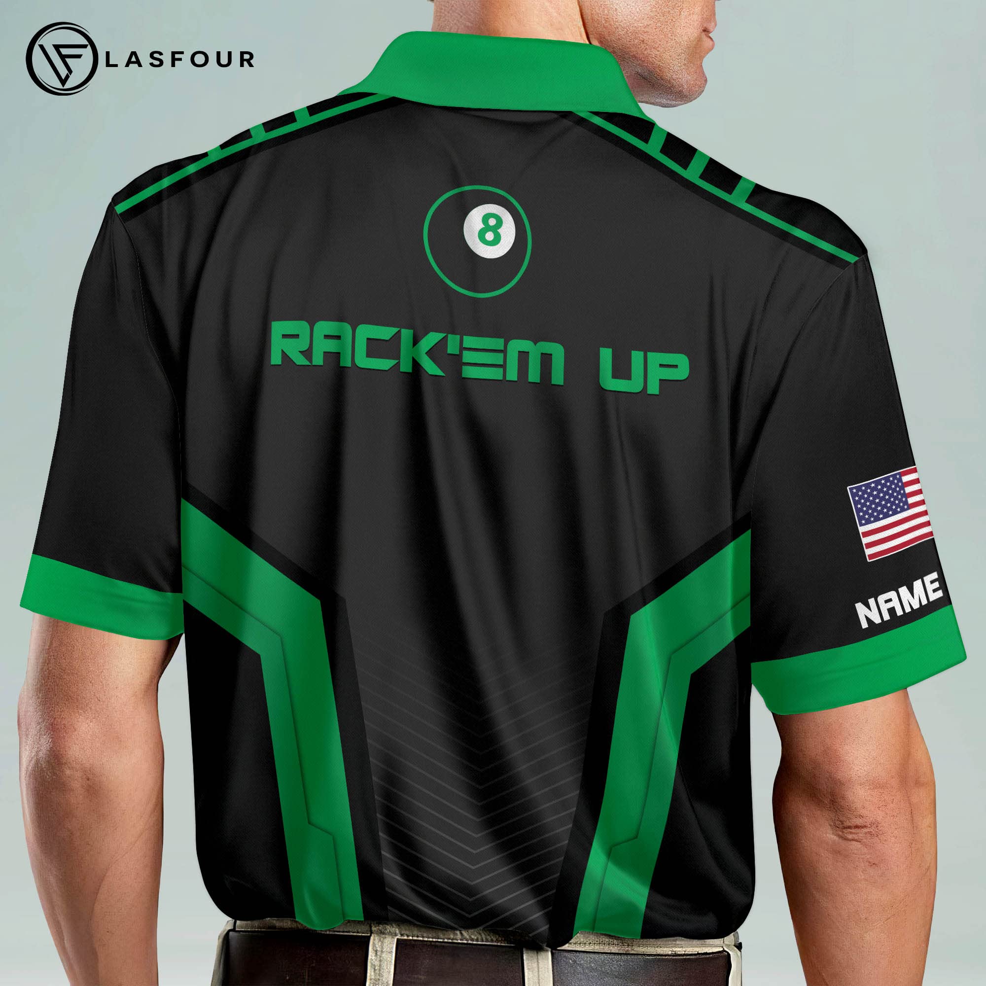 LASFOUR Custom Funny Billiard Polo Shirts for Men - Moisture Wicking Performance Golf Shirt - Perfect Gift for Pool Players & Casual Wear