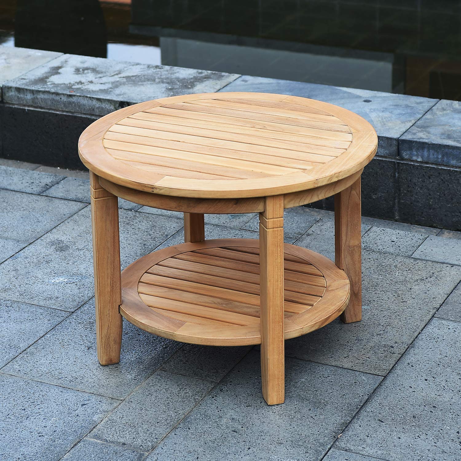 Cambridge Casual Indonesian Plantation Teak Arie Patio Side Table - 24 Inch Natural Teak Outdoor Furniture for Garden, Poolside & Balcony Decor