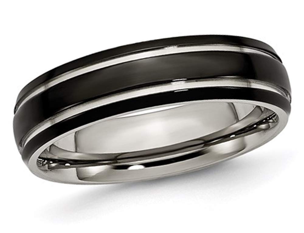 6mm Black Plated Titanium Wedding Band Ring for Men - Durable & Comfortable Grooved Design - Perfect for Weddings, Anniversaries & Everyday Wear