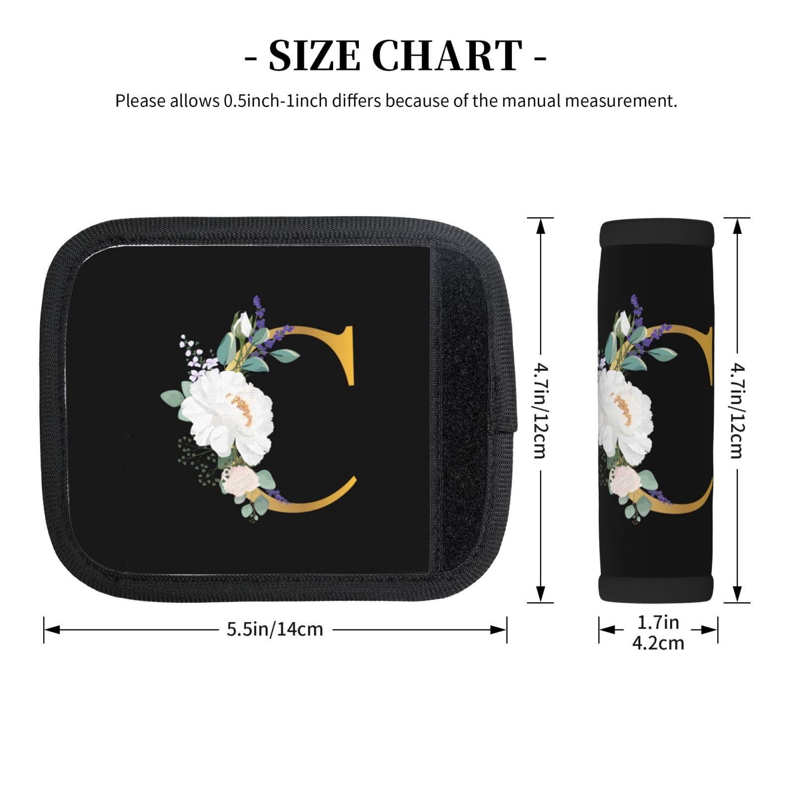 Luggage Handle Wraps (2-Pack) - Suitcase Handle Covers with Flower Letter C Design - Black Travel Accessories for Comfortable Trips - Perfect for Airports, Hotels & Business Travel Identification