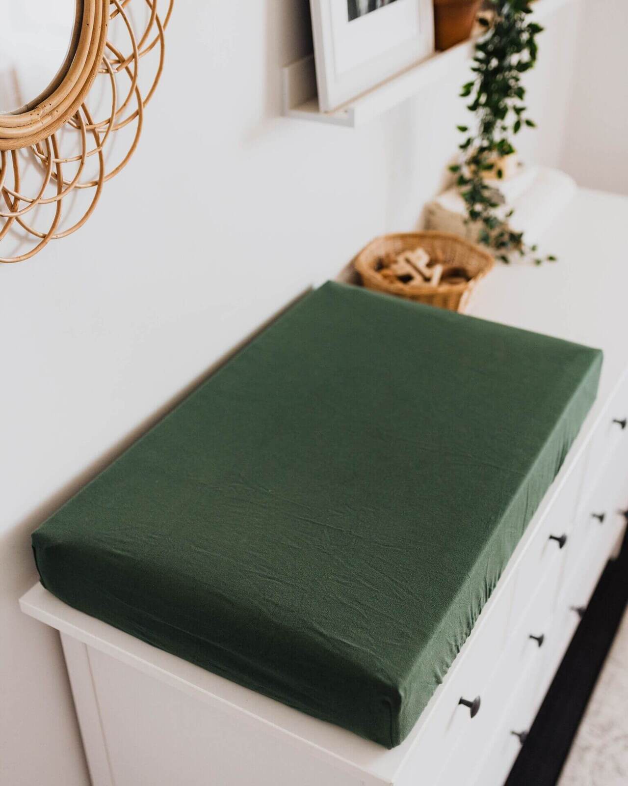 Snuggle Hunny Bassinet Sheet & Change Pad Cover - Soft & Breathable Olive Green Baby Crib Fitted Sheet for Newborn Nursery - Perfect for Cozy Naps & Quick Diaper Changes