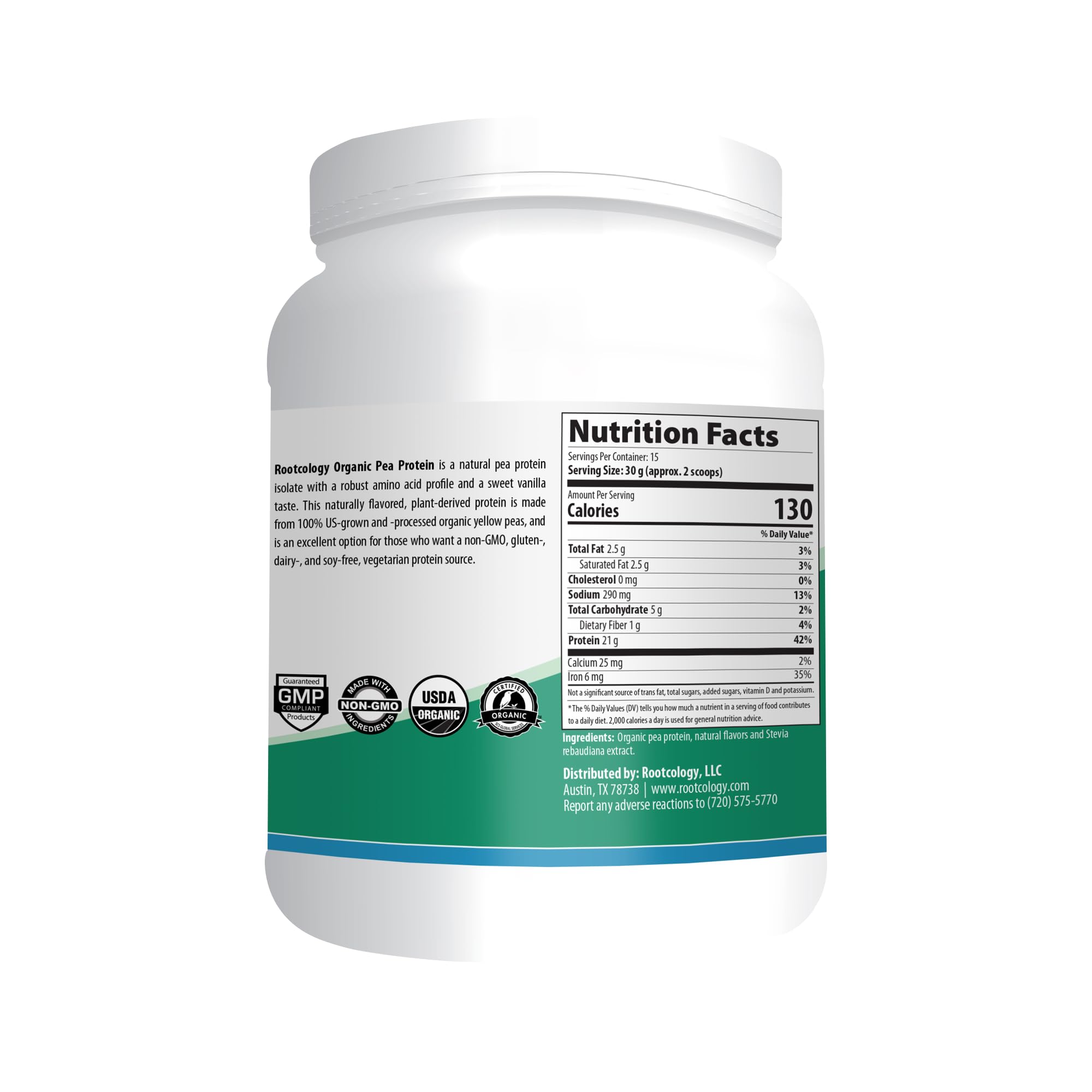 **Rootcology by Dr. Izabella Wentz | USDA Certified Organic Pea Protein Powder – 20g Plant Protein per Serving | Natural Vanilla Flavor | 454g (15 Servings) | Vegan, Gluten-Free, Non-GMO | Perfect for Smoothies, Baking & Post-Workout Recovery**