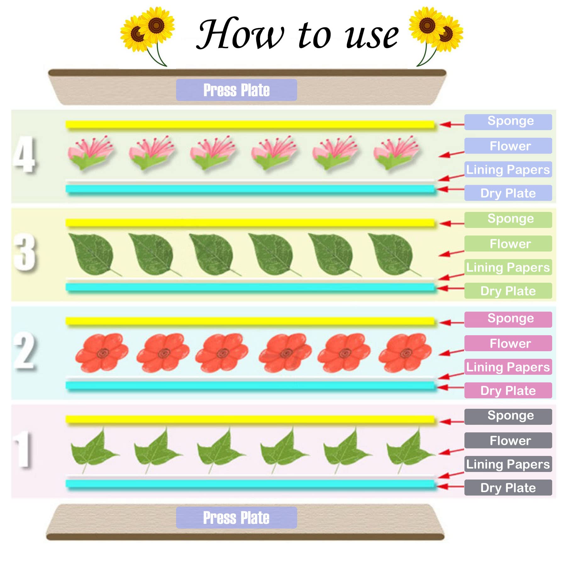 Cayway Mini Flower Press Kit - 5.9 x 5.9 Inch DIY Botanical Press for Flowers, Leaves & Plants | Includes Scissors & Tweezers | Perfect for Pressed Flower Art, Scrapbooking & Nature Crafts