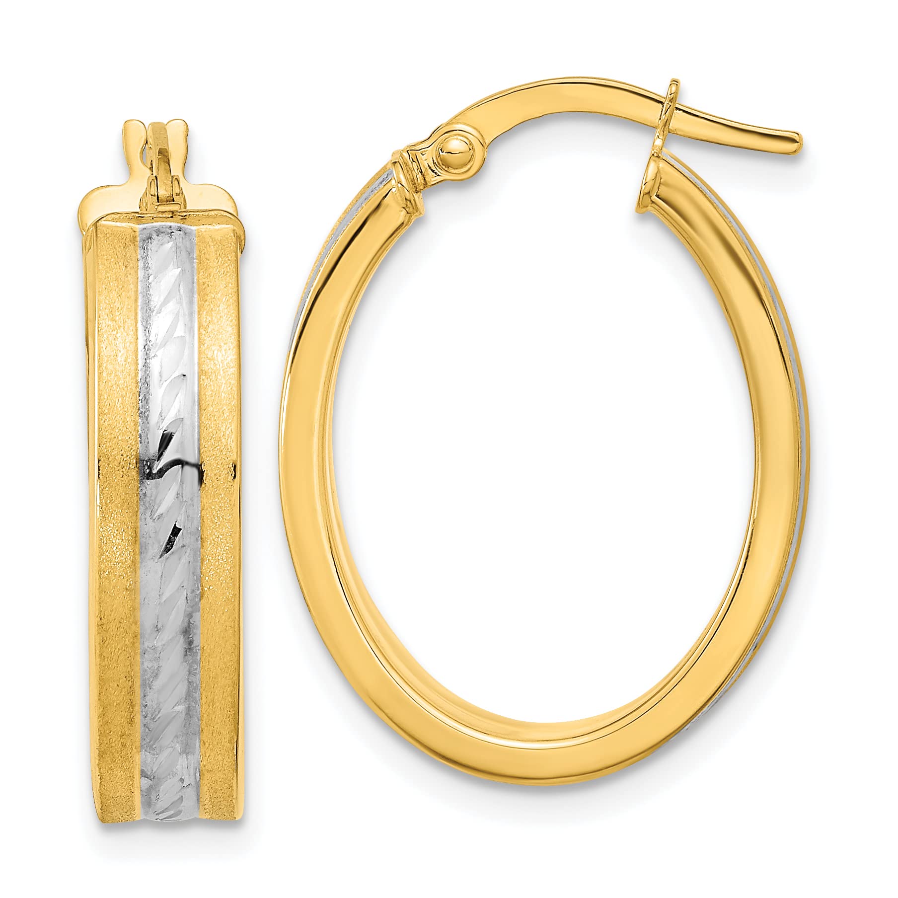 14K Solid Two-Tone Yellow & White Gold Oval Small Hoop Earrings for Women - Elegant Everyday Jewelry for Work, Date Night & Special Occasions
