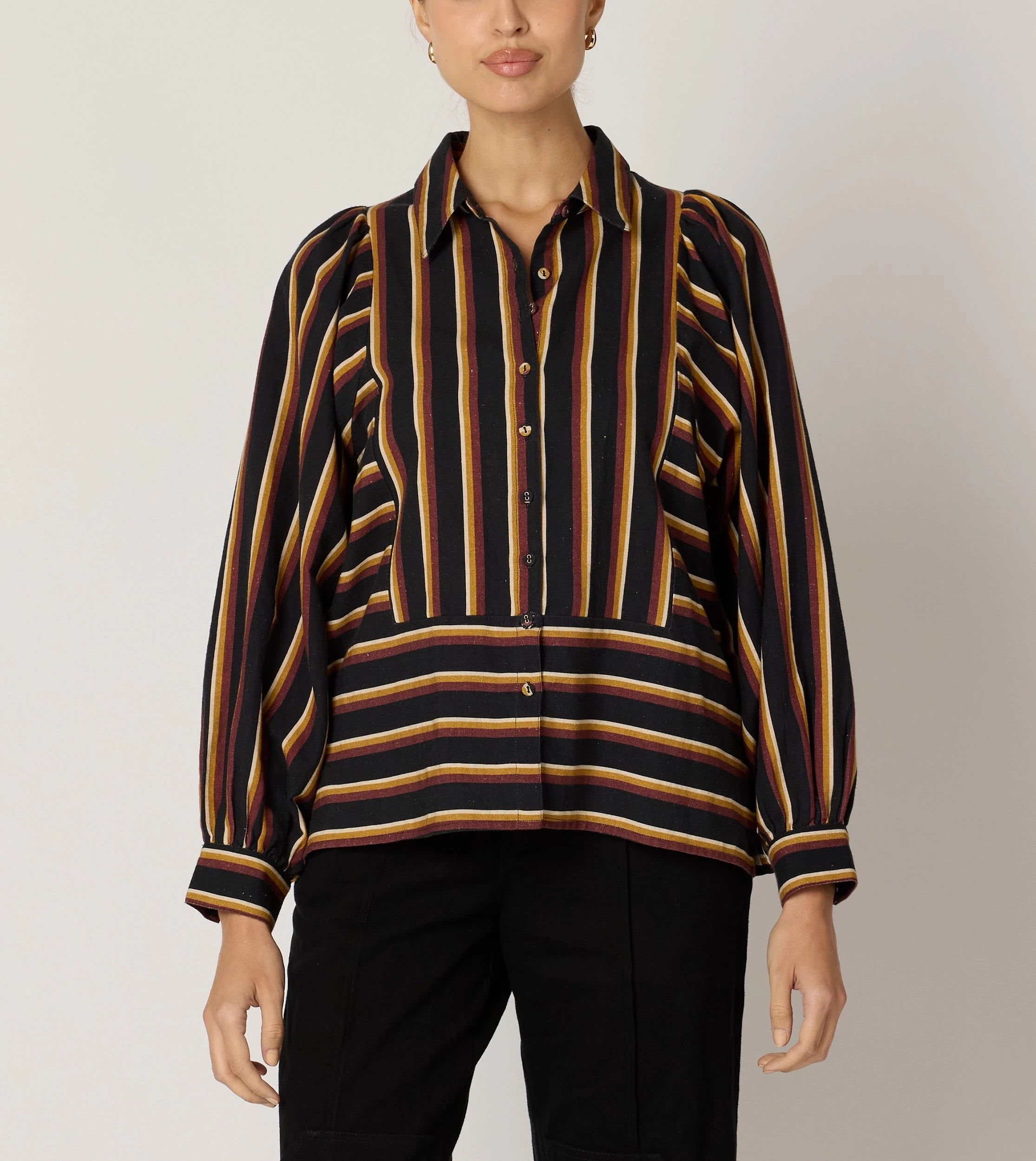 Isadora Blouse Women's Floral Print Long Sleeve Top - Black Multi Color for Work, Party & Casual Outfits