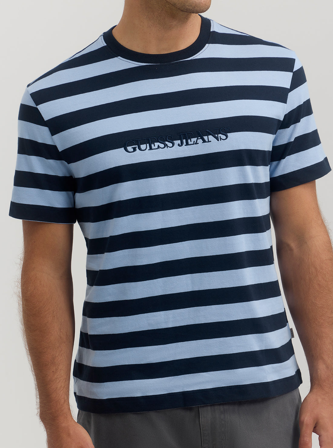 Guess Women's Blue Striped T-Shirt - Casual Short Sleeve Cotton Top for Everyday Wear | Perfect for Outings, Shopping & Weekend Relaxation