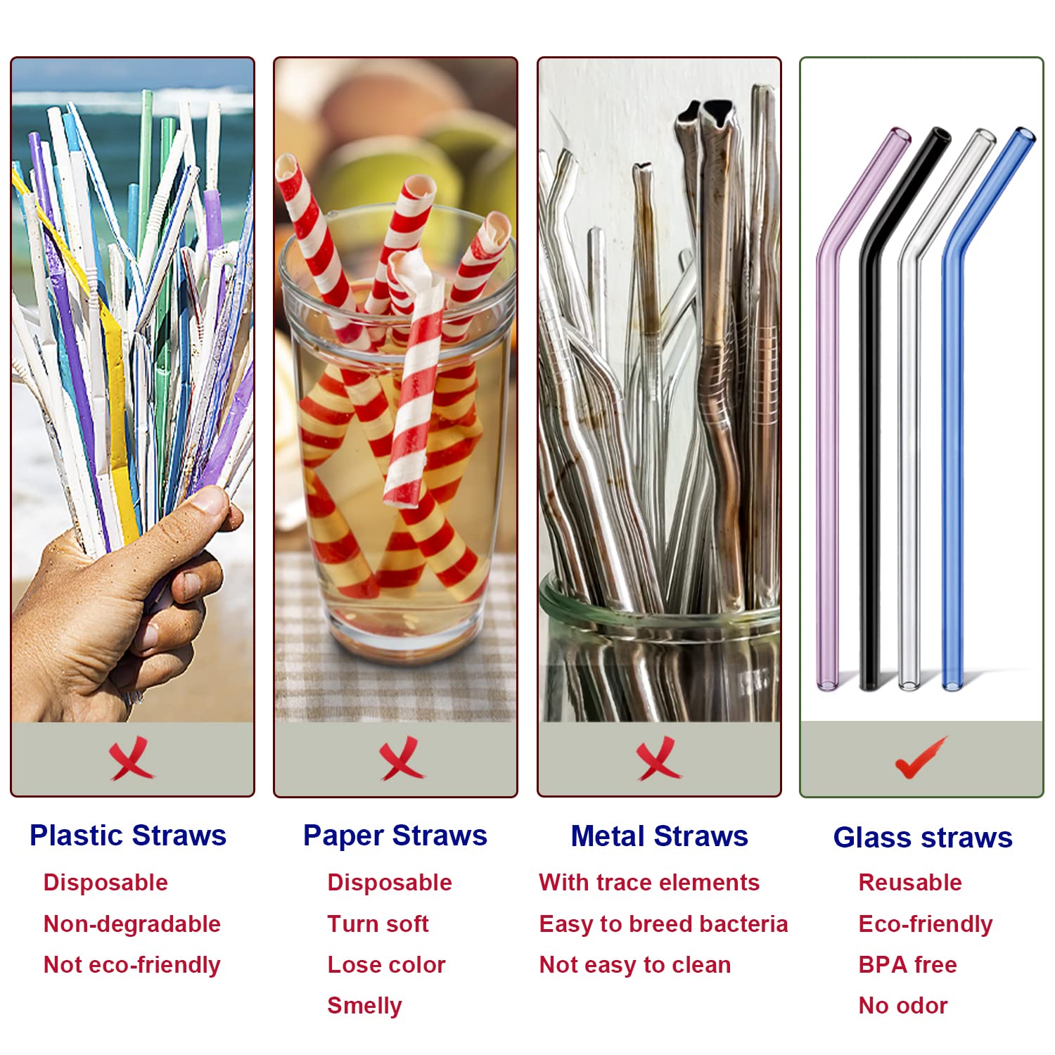 32 Pack Reusable Glass Straws - Clear, Long, Bendy & Wide Smoothie & Cocktail Straws for Drinks | Eco-Friendly Drinking Straws for Home, Parties & Travel