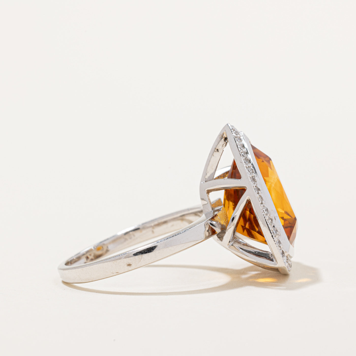 8.00ct Citrine & Diamond Halo Cocktail Ring - 0.20ctw Diamond Accents - Size 8.75 - Elegant Statement Jewelry for Evening Parties & Special Occasions