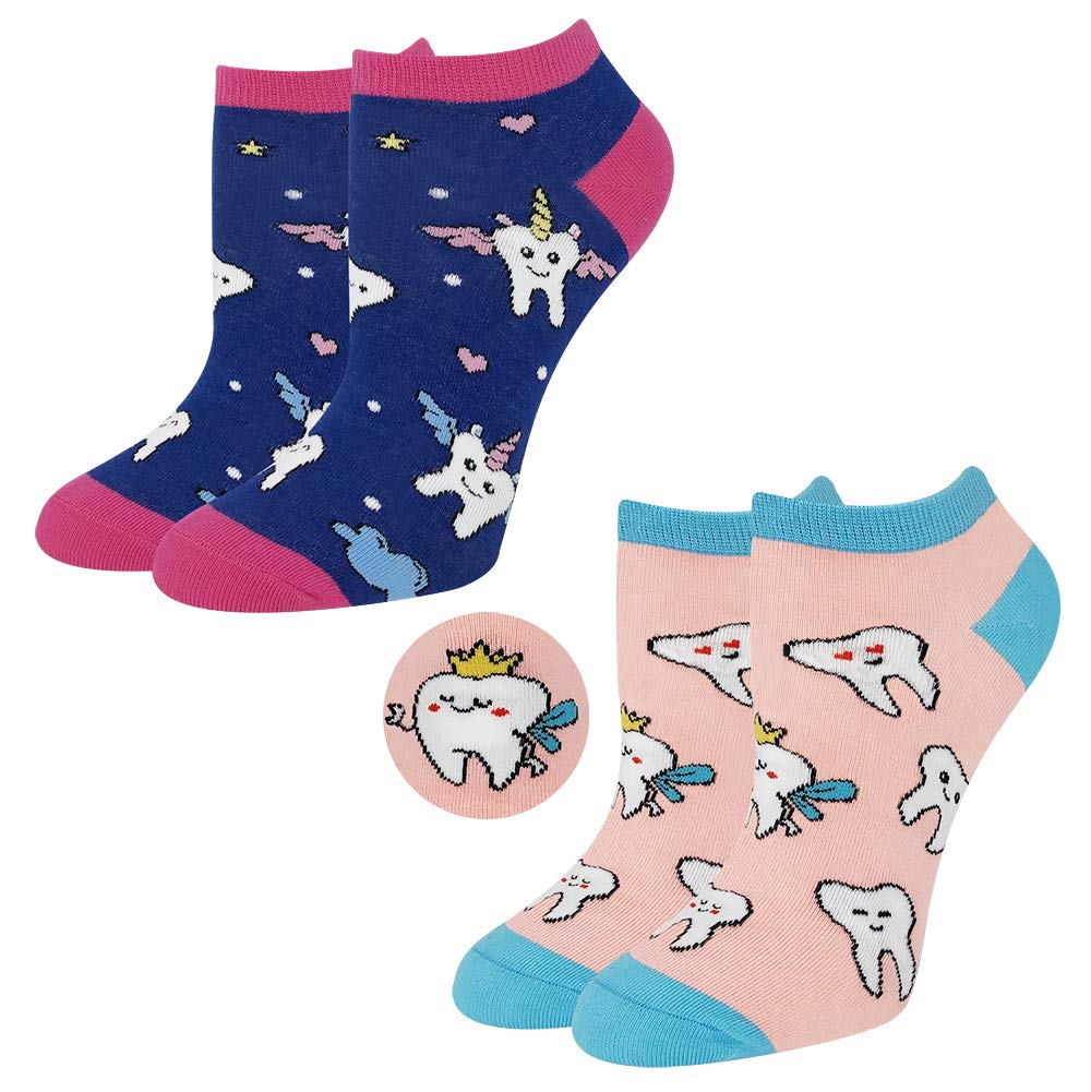 Funny Breast Cancer Teeth Crew Socks for Women - Cute Novelty Socks for Dental Assistants & Cancer Survivors - Perfect Christmas Gift & Awareness Present for Nurses, Medical Professionals (Great for Work, Fundraisers, Support Groups)