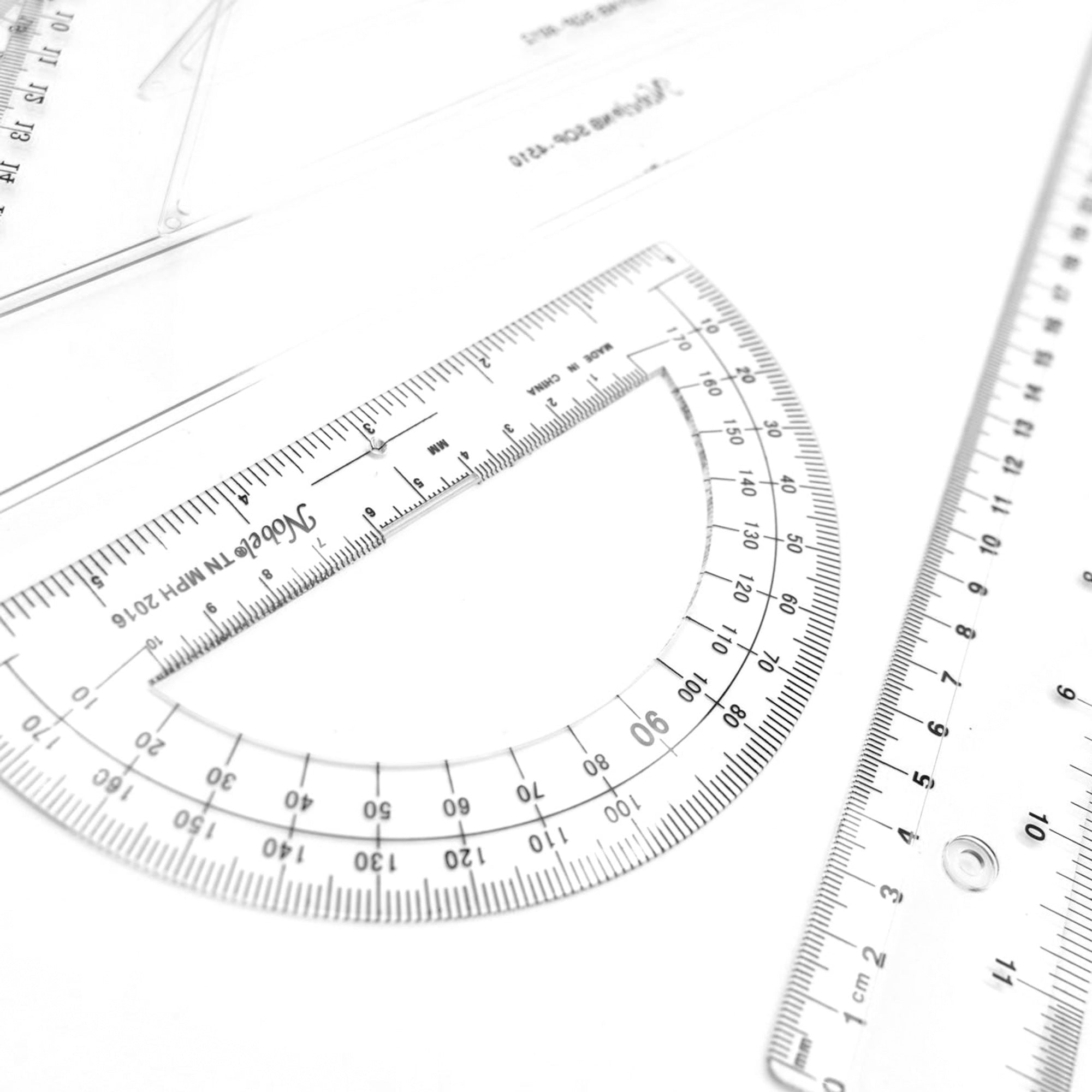 4-Piece Geometry Set - Ruler, Protractor, Compass & Triangle for Students, Engineers & Artists - Perfect for School, Office & Technical Drawing Projects