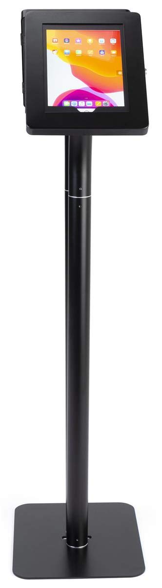 Dual Tablet Floor Stand with Locking Enclosure - Adjustable Countertop Mount for iPad & Android Tablets - Black (IPEVRFL2BK) - Perfect for Retail Stores, Restaurants & Interactive Kiosks