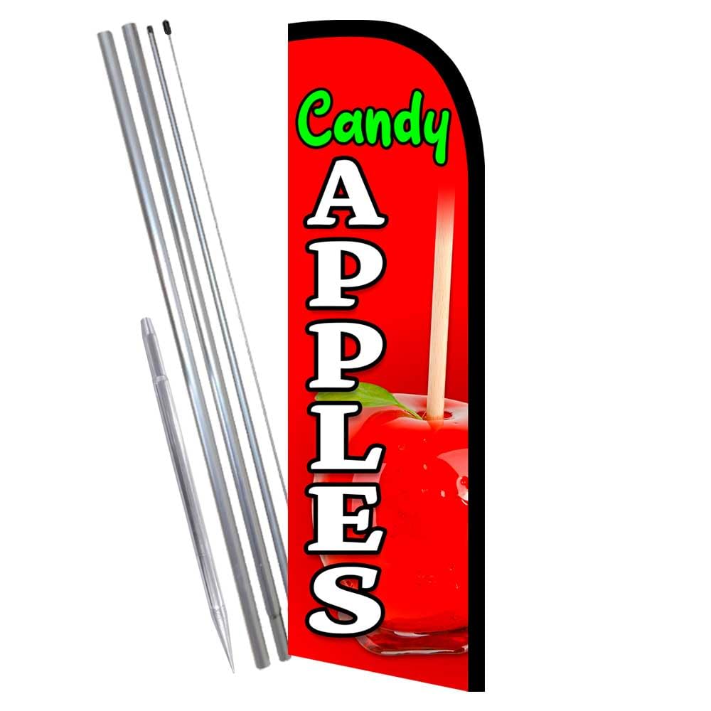Premium Windless Feather Banner Flag Kit - Candy Apples Design (Flag, Pole & Ground Mount) | Perfect for Outdoor Events, Parties & Home Decor