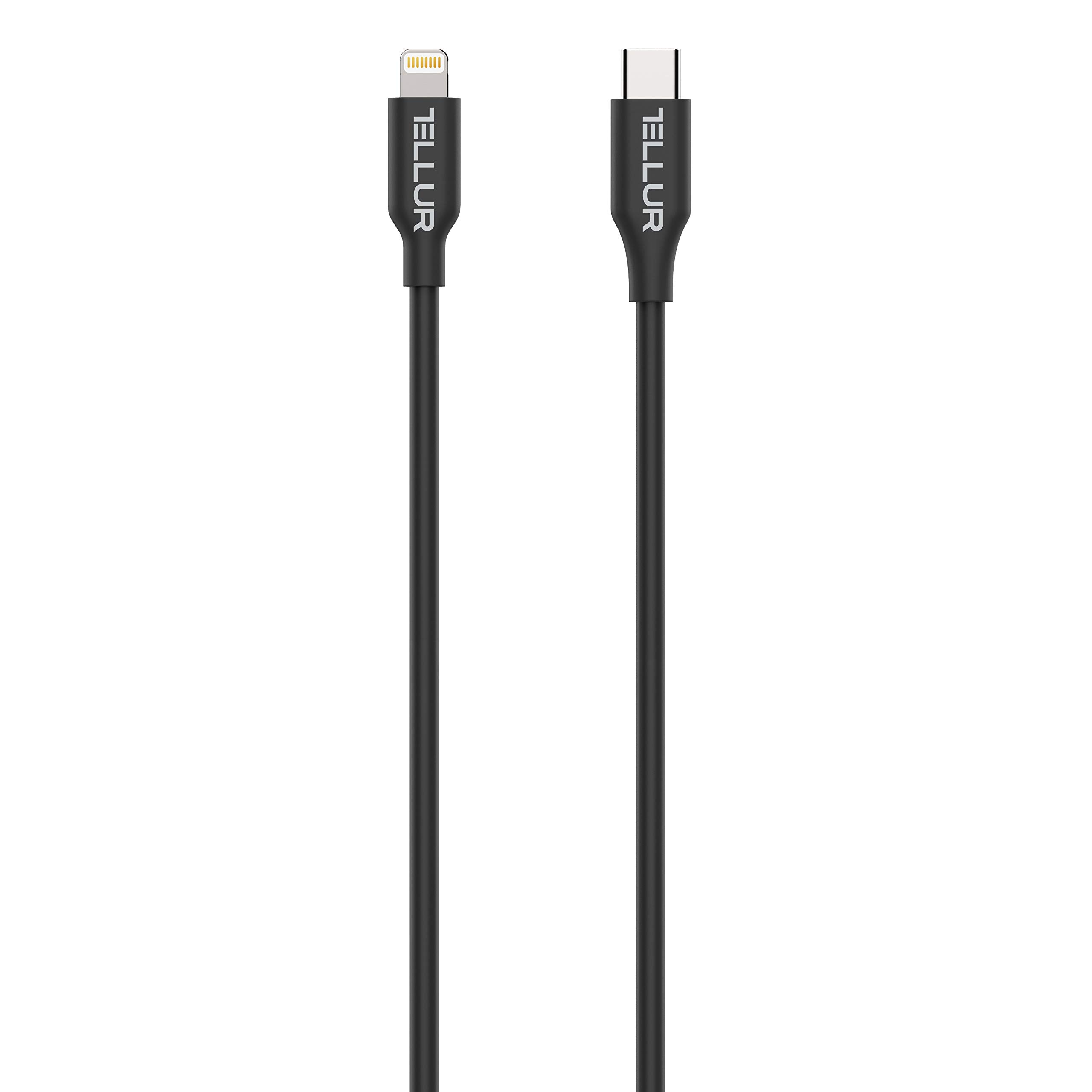 TELLUR MFi Certified USB C to Lightning Cable 1m Fast Charging & Data Sync for iPhone iPad - Durable Black Braided Cord for Home, Office, Travel