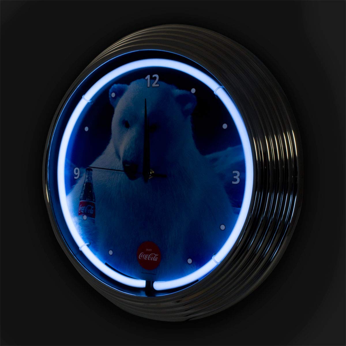 Coca Cola Polar Bear Blue LED Neon Wall Clock - 15 Inch Retro Diner Decor for Home, Bar, or Office - Perfect Gift for Coca Cola Fans & Collectors