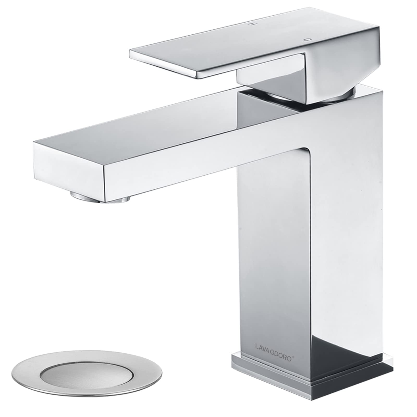 Chrome Bathroom Faucet - Single Hole Vanity Sink Faucet with Pop-Up Drain & Deck Plate - Modern Lava Odoro Design for Bathroom & Powder Room (Model BF307-C) - Perfect for Home Renovation & Guest Bathroom Upgrade