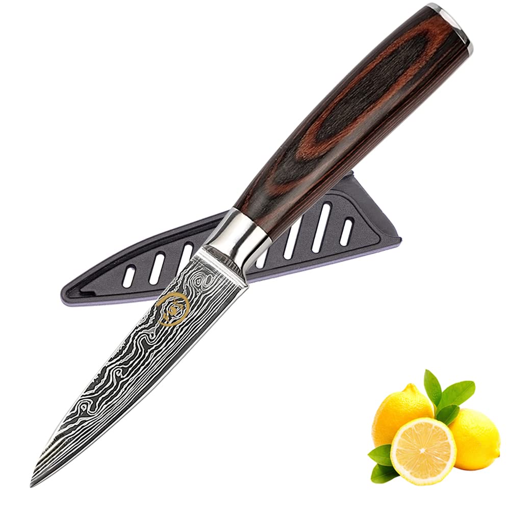 Premium 3.5 Inch Paring Knife - Razor Sharp Stainless Steel 5Cr15Mov Fruit & Vegetable Peeling Knife (HRC56) with Protective Cover - Perfect for Home Kitchen, Meal Prep, Fruit Cutting & Culinary Tasks