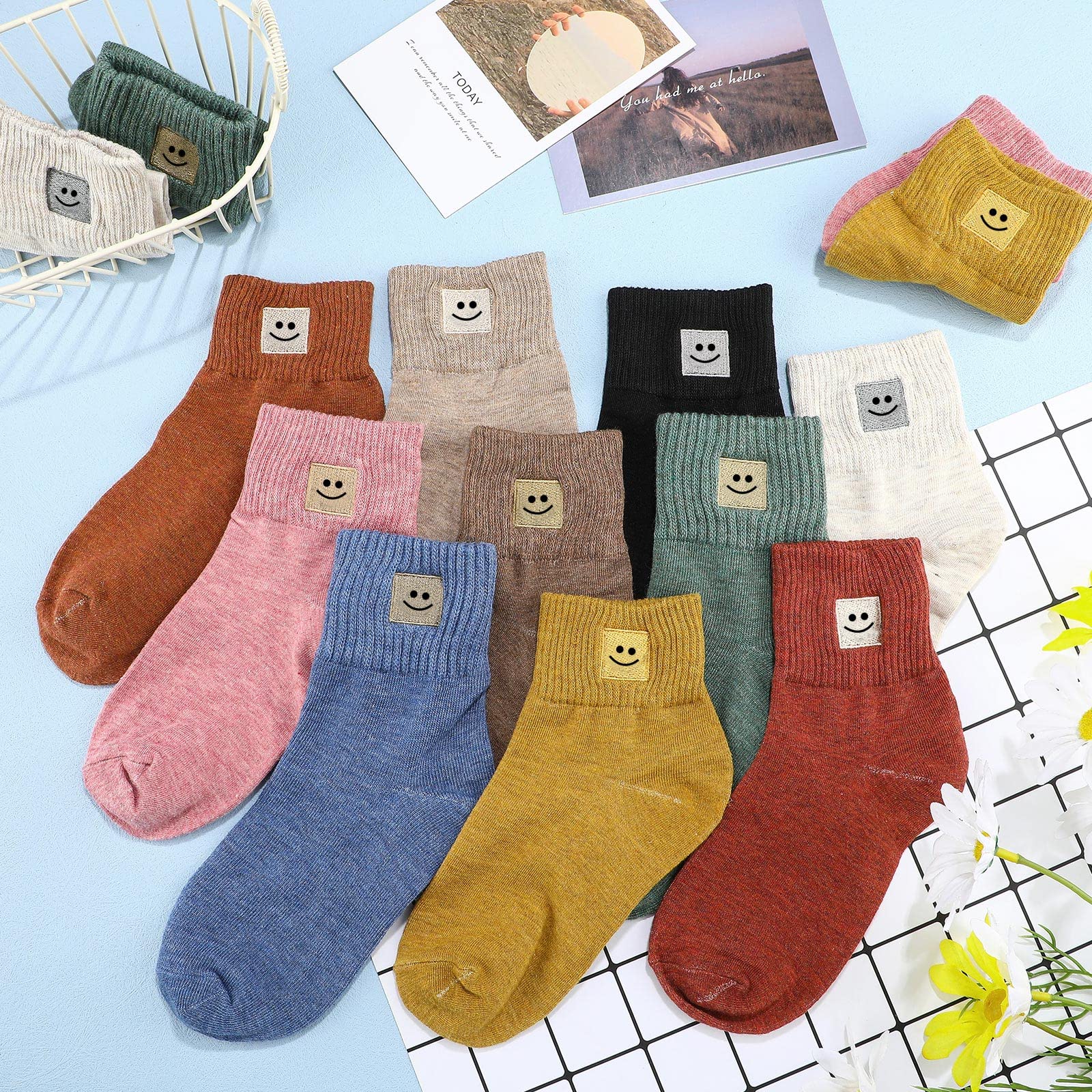 Eurzom 10 Pairs Women's Cotton Crew Socks - Lightweight Ankle Socks for Daily Wear & Gifts