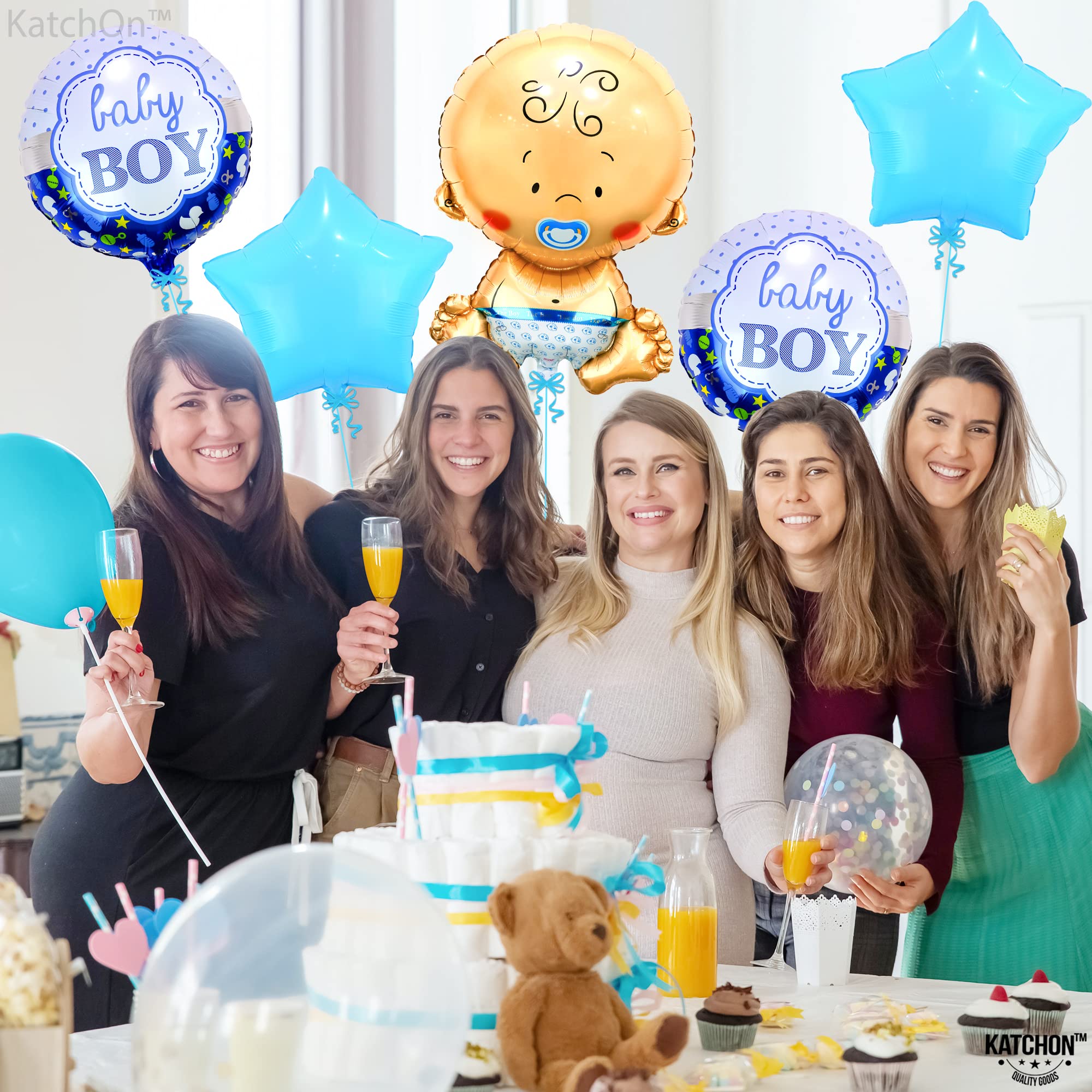 KatchOn 27 Inch Large Baby Boy Balloons Set - Pack of 5 | Gender Reveal & Baby Shower Decorations | Blue Balloons for Boy Celebrations | Perfect for Birthday Parties, Nursery Decor, and Newborn Announcements