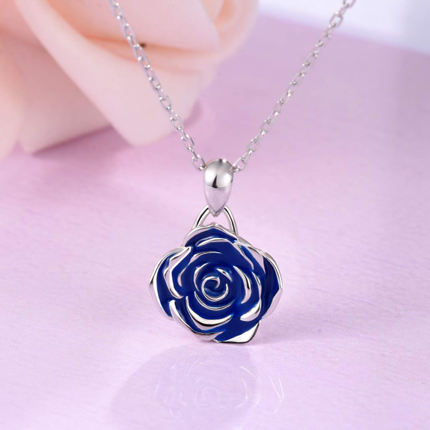 BEILIN 925 Sterling Silver Rose Flower Pendant Necklace for Women - Elegant Rose Jewelry Gift for Valentine's Day, Anniversary & Special Occasions