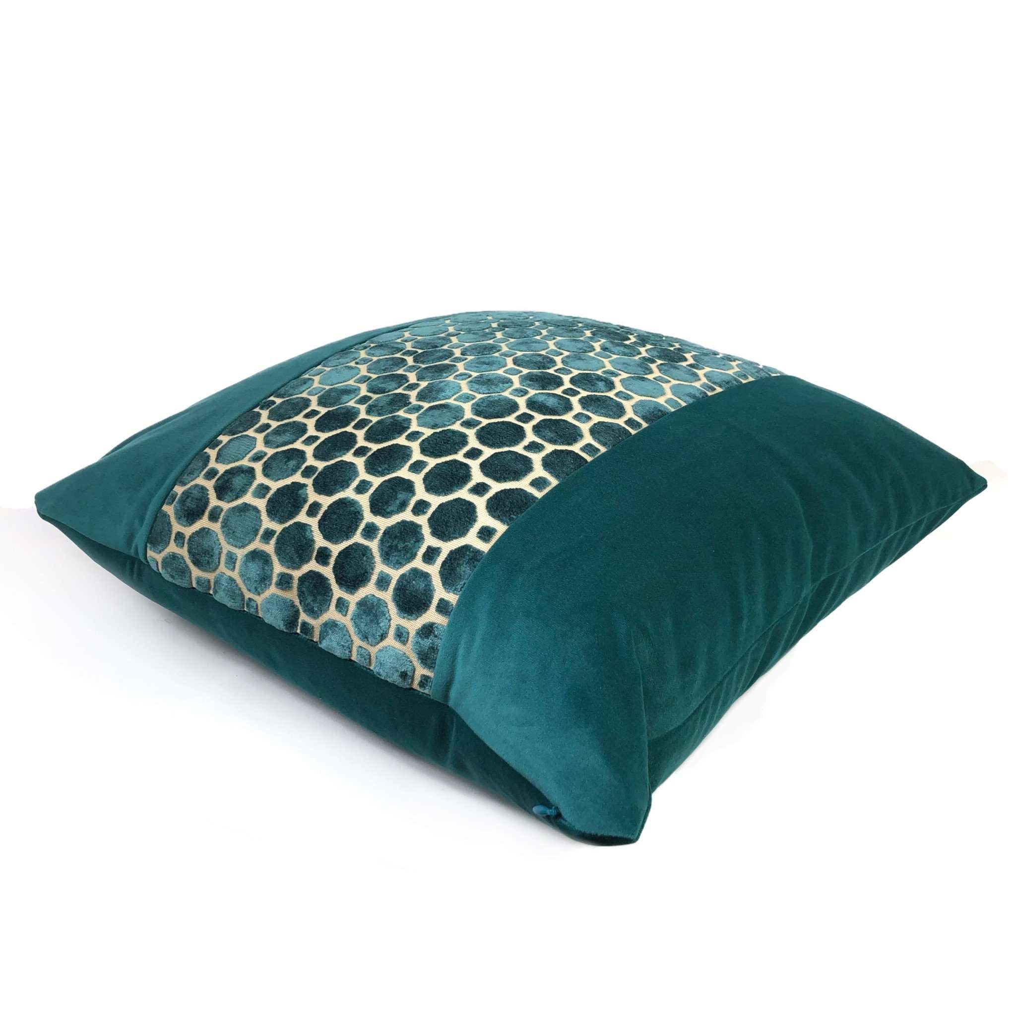 Samara Teal Green Velvet Geo Pattern Decorative Pillow Cover - Luxury Home Decor for Sofa, Bed & Living Room