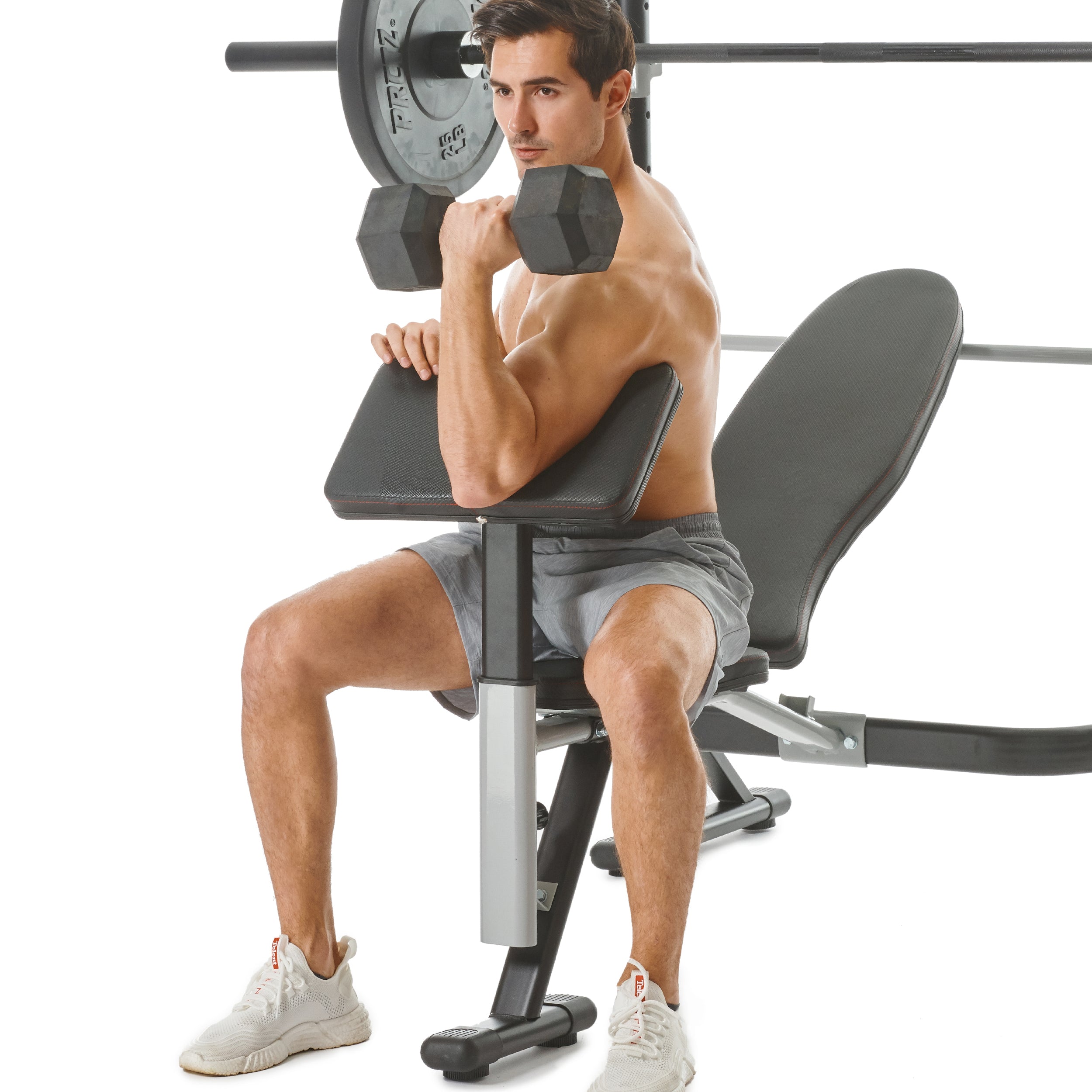 PRCTZ Adjustable Weight Bench with Olympic Squat Rack - Multi-Functional Home Gym Equipment for Full Body Workout, Arm & Leg Developer with Preacher Pad - Perfect for Strength Training & Fitness Enthusiasts