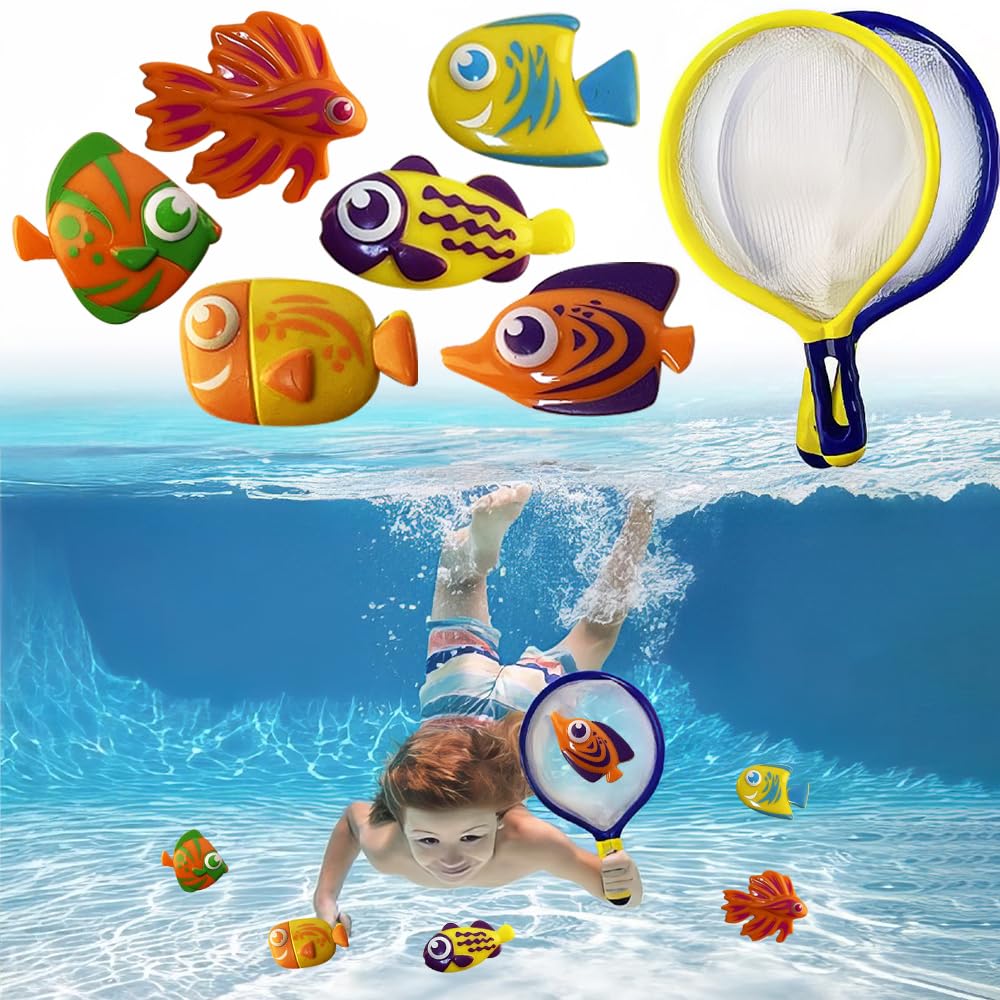 ArtCreativity Kids Fishing Net Game Set with 2 Nets & 12 Colorful Fish - Fun Pool & Bathtub Toys for Boys & Girls - Outdoor Summer Water Play & Birthday Gift for Toddlers (Ages 3-6) - Perfect for Backyard Parties, Beach Trips & Indoor Pretend Play