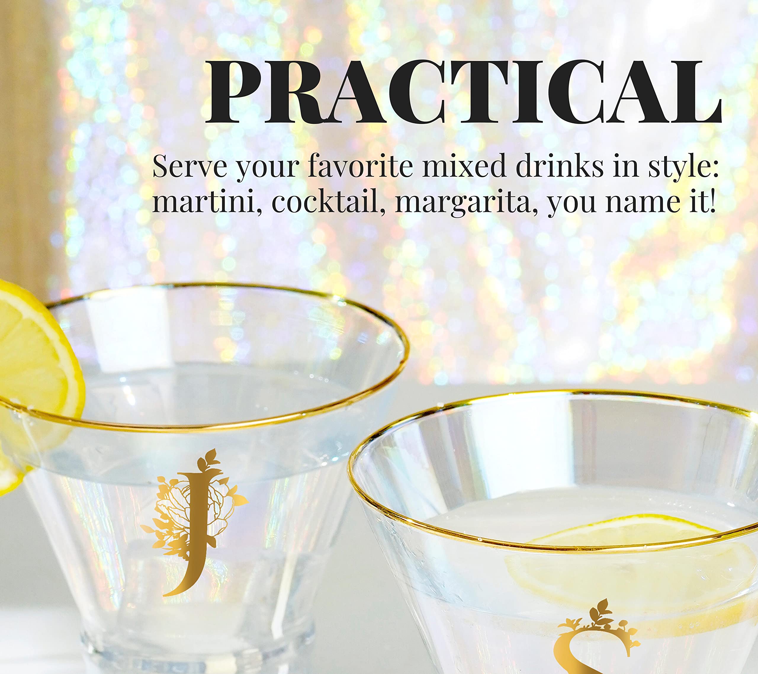 Personalized Iridescent Stemless Martini Glasses with Initial A - 8 oz Cocktail Glasses for Women, Birthday & Christmas Gifts - Perfect for Cocktail Parties, Wedding Receptions & Home Bar Decor