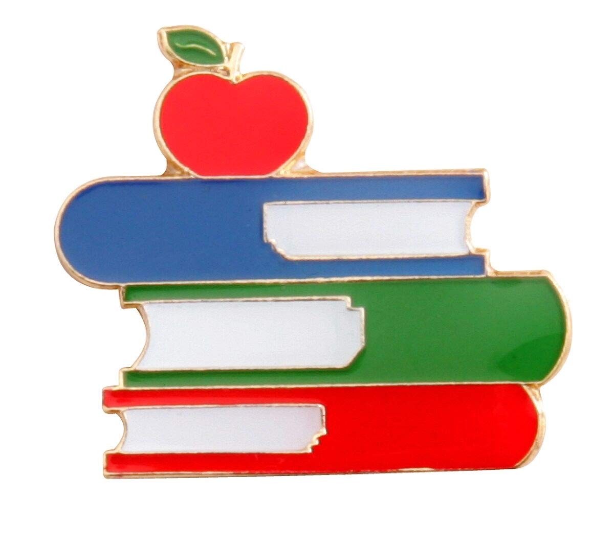 Stacked Books with Apple Lapel Pin - 50 Pack - Reading Enthusiast Gift - Perfect for Book Lovers, Teachers & Librarians - Great for Book Clubs, Literary Events & Gifts