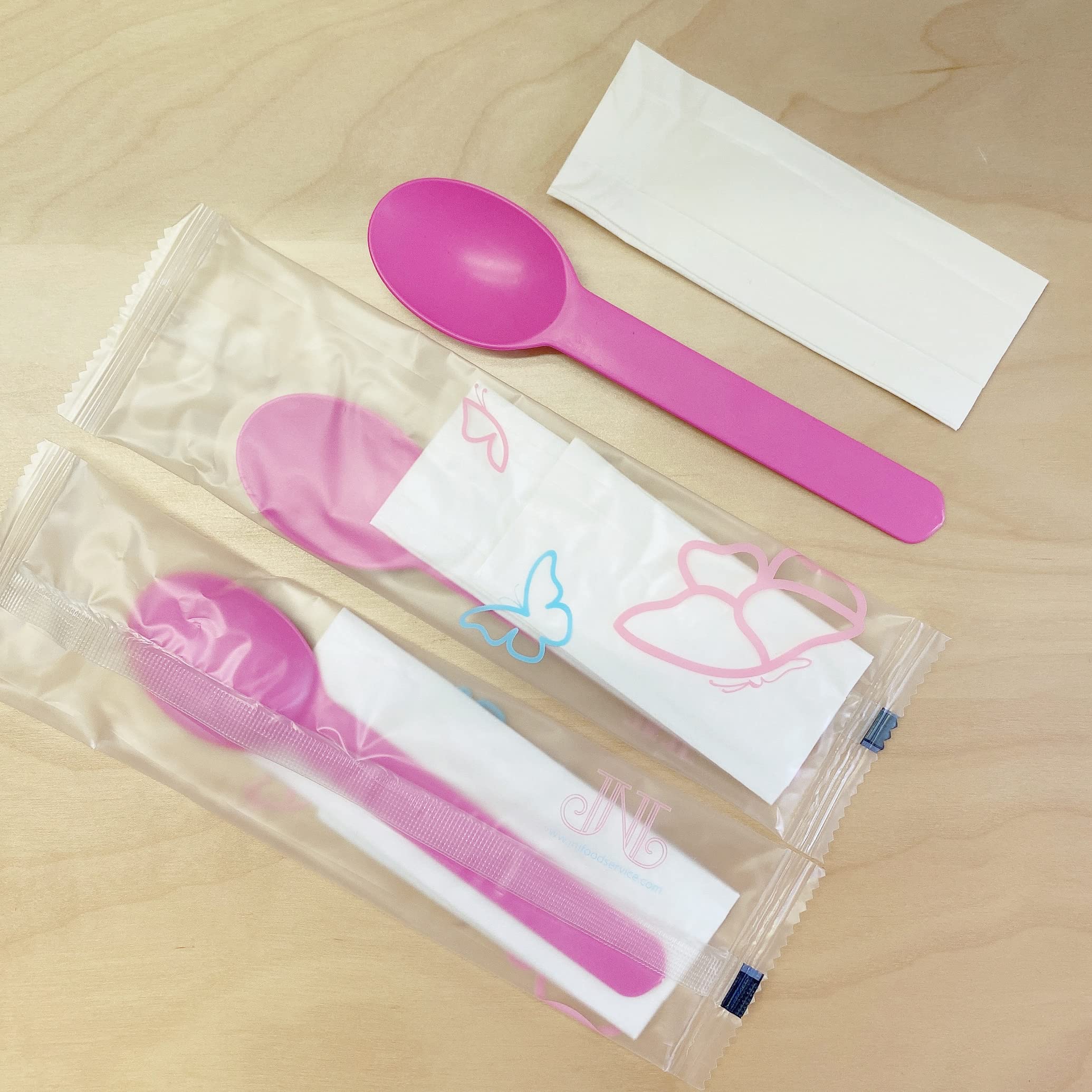 Eco-Friendly Disposable Cornstarch Spoon with Napkin Set - Biodegradable, 500-Pack (Pink) | Perfect for Parties, Picnics, Catering & Takeout