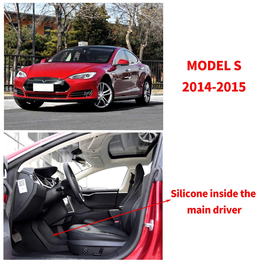 Custom Fit All-Weather Floor Mats for Tesla Model S 2014-2015 - Premium Non-Slip Leather Car Floor Liners with Full Coverage Protection (Black-Red) - Perfect for Winter, Rainy Days & Daily Commuting