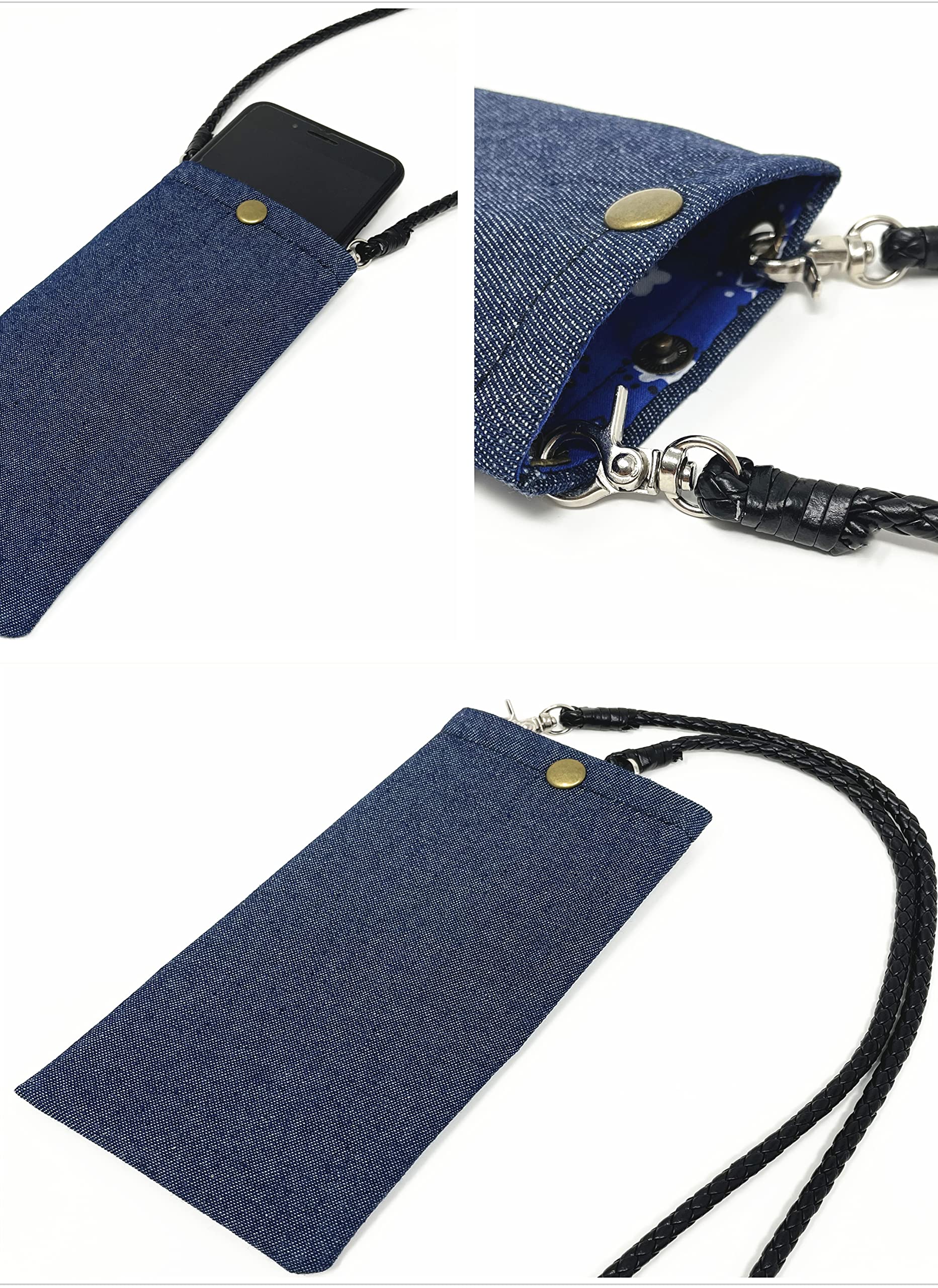 Denim Phone Pouch with Braided Lanyard - Slim Cellphone Organizer & Mini Crossbody Bag for iPhone 15/14/13/12 Pro Max - Perfect for Travel, Work, and Everyday Use