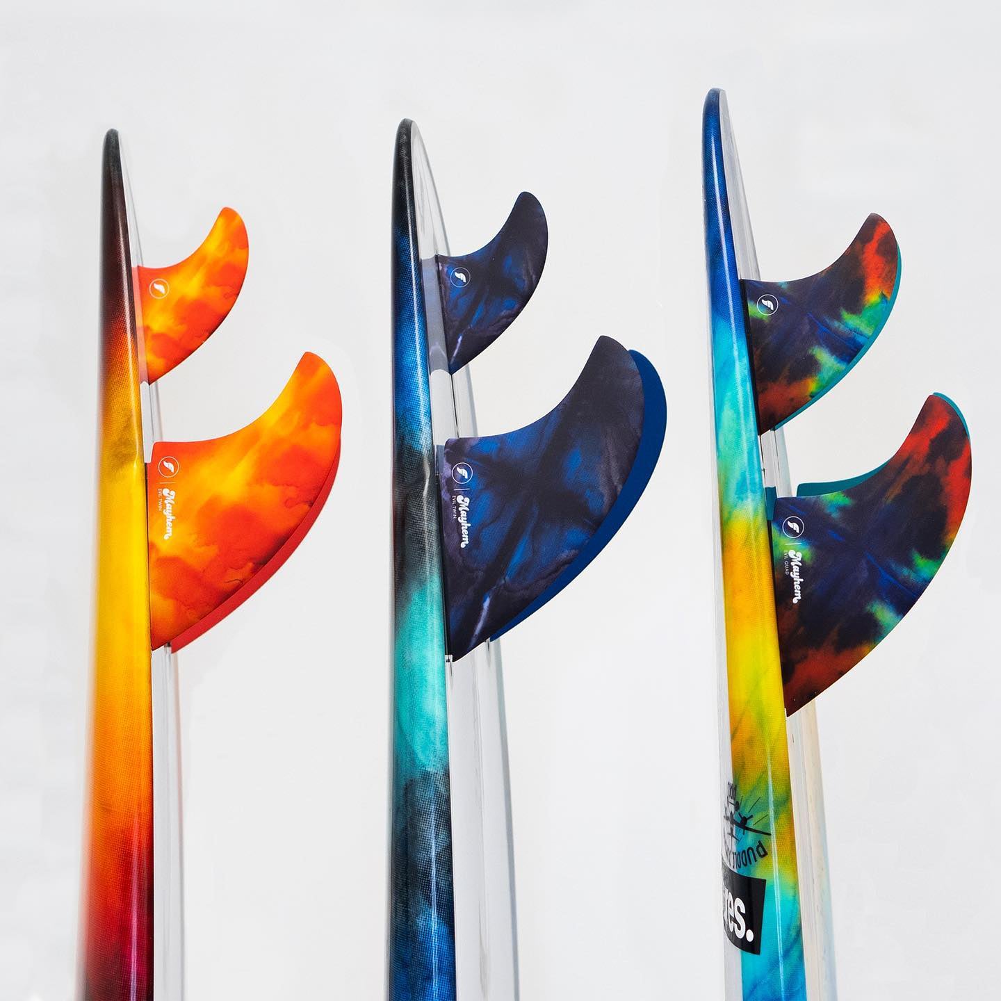 Futures TWIN +1 Mayhem Evil Surfboard Fins - Large Size, Blue/Black - Perfect for High-Performance Surfing and Big Wave Riding