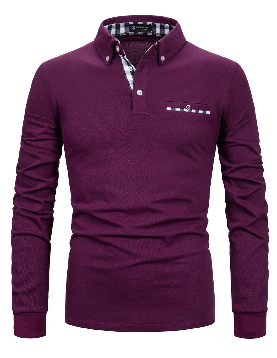 Men's Long Sleeve Polo Shirts - Casual Fit Plaid Collar Cotton Golf Shirts for Men | Perfect for Golf, Office Wear & Casual Outings