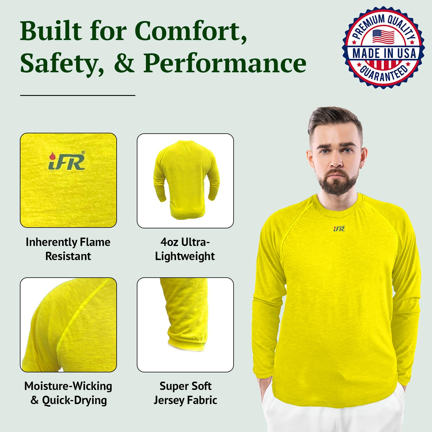 iFR Base Layer - Men's Fire Resistant Long Sleeve T-Shirts - FR Rated Work Shirts for Welding & Construction - Protective Clothing for Industrial Safety