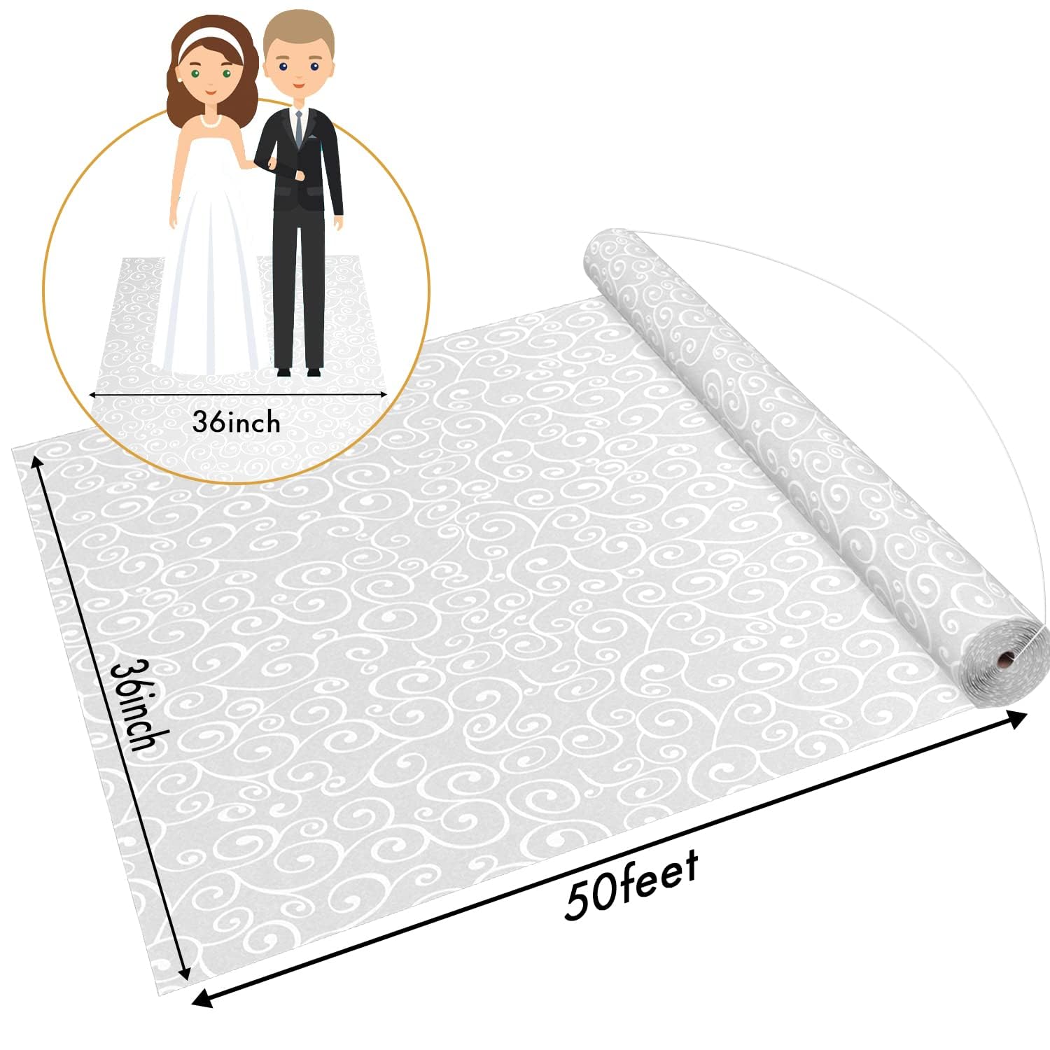 FrenzyBird 3x50 Feet White Wedding Aisle Runner - Indoor Outdoor Ceremony Walkway Carpet for Church, Halloween Parties & Events - Durable Decor for Wedding, Party, Home Decor