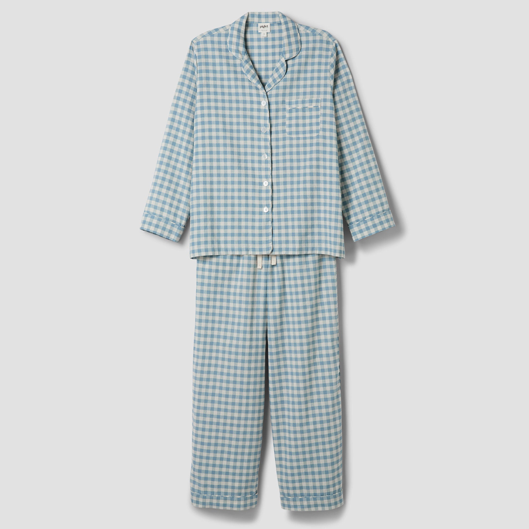 Cozy Blue Gingham Pajama Set - Soft Linen Blend Sleepwear for Women | Perfect for Lounging, Relaxing & Gift Giving