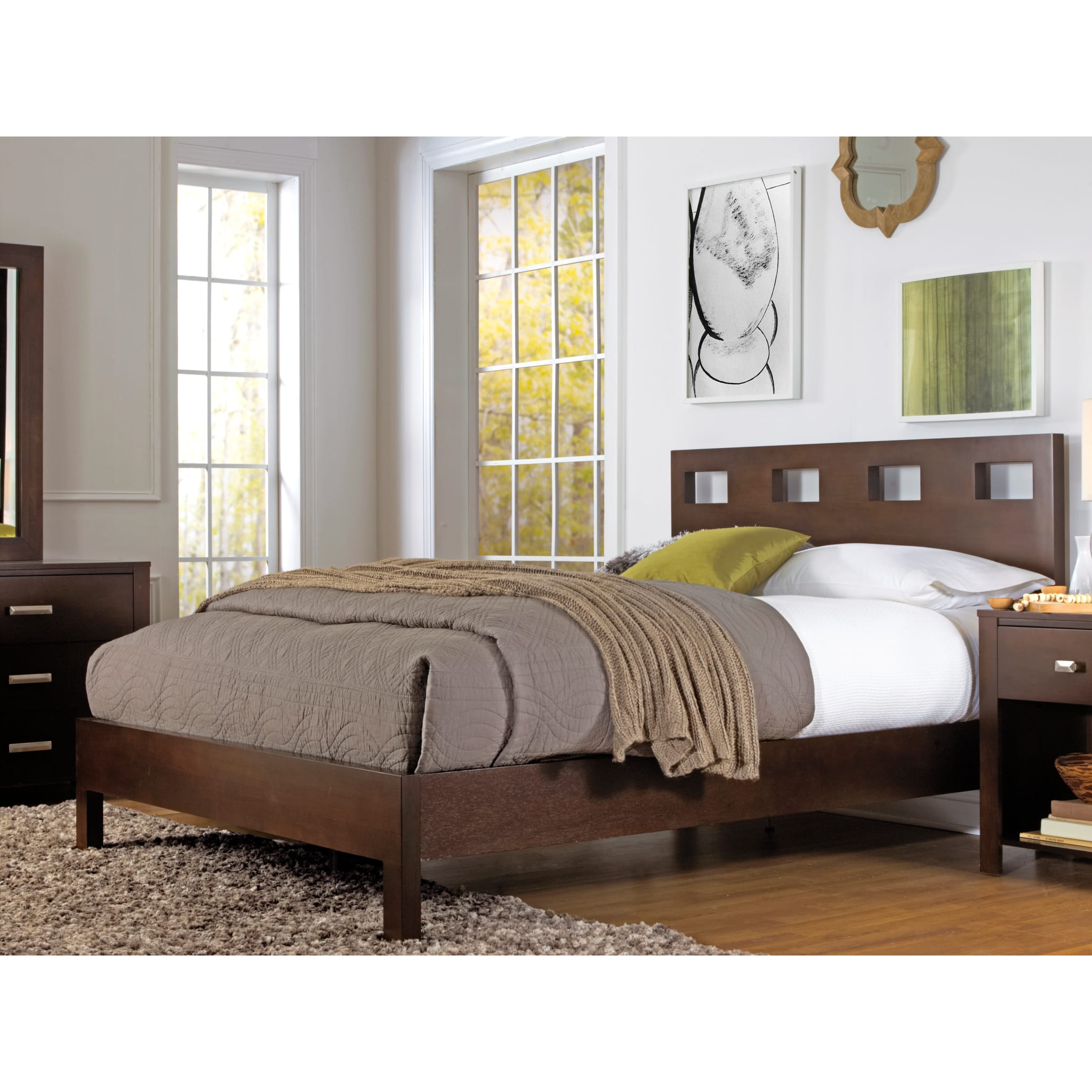 Chocolate Brown Riva Wood Bed Frame - Queen Size Solid Wood Platform Bed with Headboard for Bedroom, Living Room & Guest Room