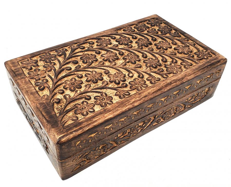 Handcrafted Floral Carved Wooden Jewelry Box - Perfect for Gift Giving, Home Decor & Jewelry Storage