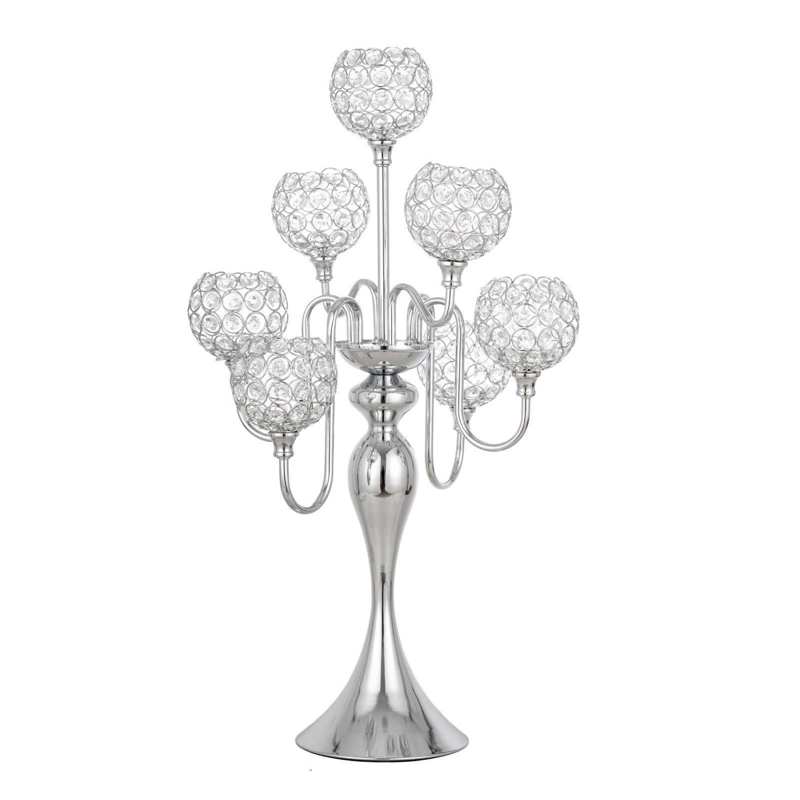 LANLONG 7-Arm Silver Crystal Candelabra - Elegant Tall Candle Holder for Wedding Centerpiece, Christmas Decor, Dinner Party Table Decorations | Perfect for Home Decor, Holiday Events & Romantic Ambiance