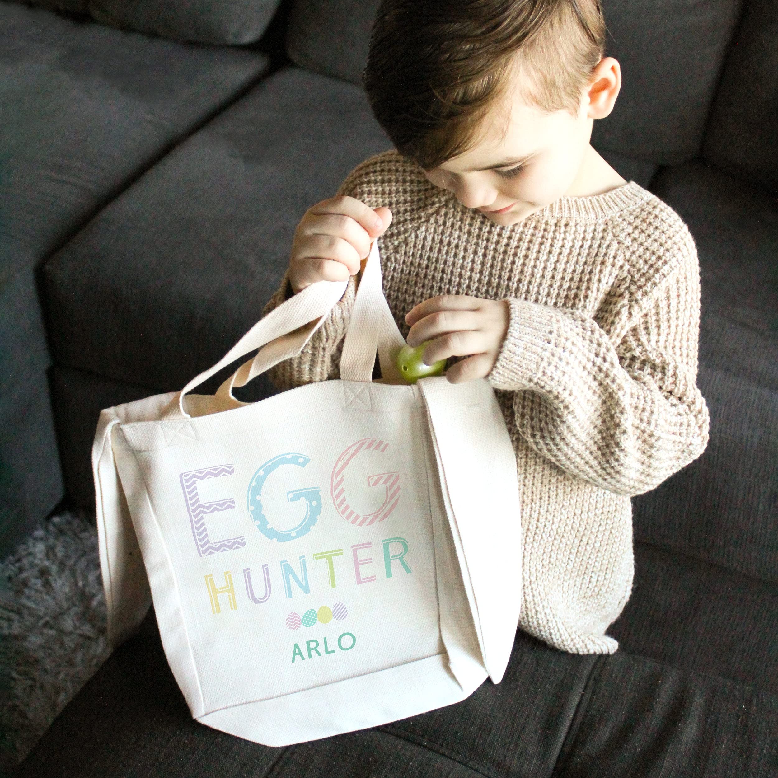 Customizable Easter Bunny Ears Canvas Tote Bag for Egg Hunting - Personalized Fabric Basket for Easter Celebrations, Spring Festivals & Kids' Easter Party Favors