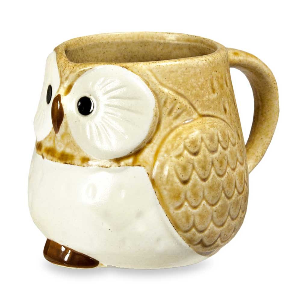 Owl Ceramic Mug - Yellow Handmade Coffee Cup with Lid, Perfect for Tea, Hot Chocolate & Office Use - Unique Gift Idea for Owl Lovers