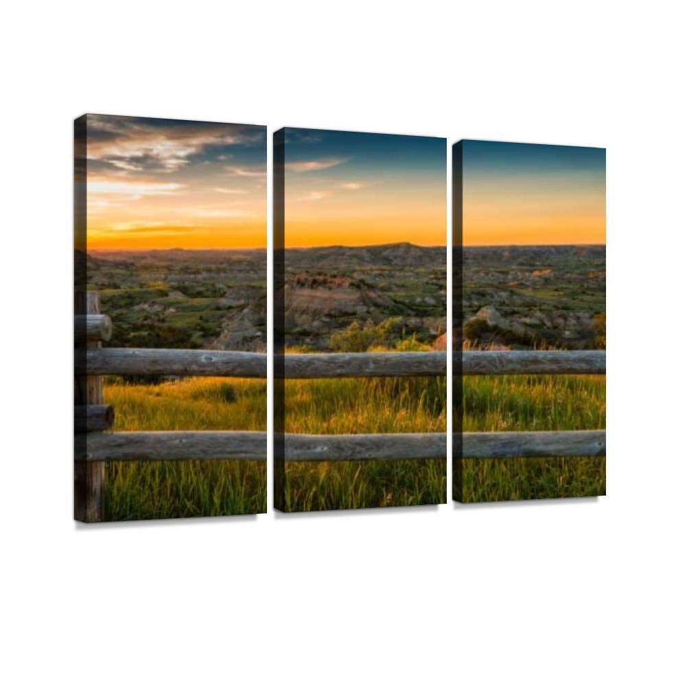 Badlands Sunset Landscape Canvas Wall Art - 3 Panel Natural Scenery Paintings for Living Room & Bedroom Decor - Premium Printed Poster Home Decoration | Perfect for Housewarming Gifts & Modern Interior Design