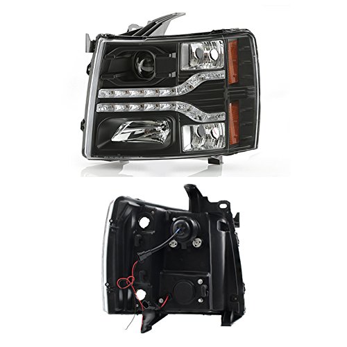 AKKON Dual LED DRL Black Housing Projector Headlights for Chevy Silverado Pickup Truck - Upgrade Your Night Driving & Off-Road Adventure Lighting