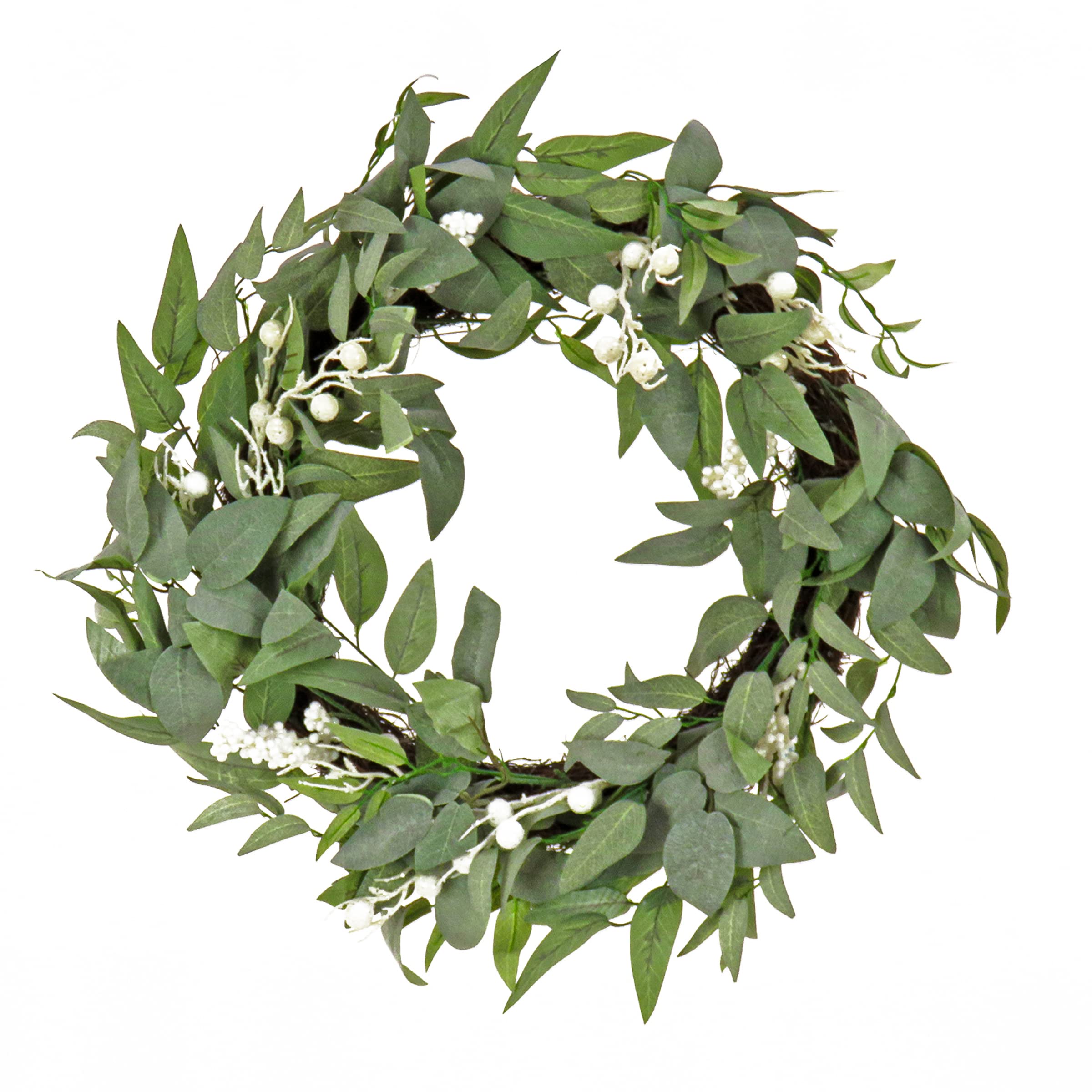 National Tree Company 24 Inch Artificial Christmas Wreath with Mixed Green Leaves & White Berry Clusters - Handcrafted Woven Branch Base for Holiday Door Decor, Fireplace Mantel & Seasonal Home Decoration
