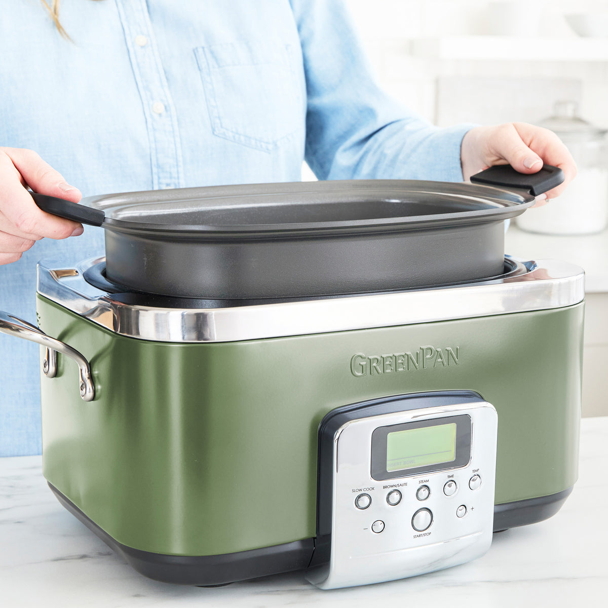 Elite 6 Quart Slow Cooker with Digital Timer - Sage Green | Programmable Crock Pot for Soups, Stews & Meal Prep | Perfect for Family Dinners & Potlucks