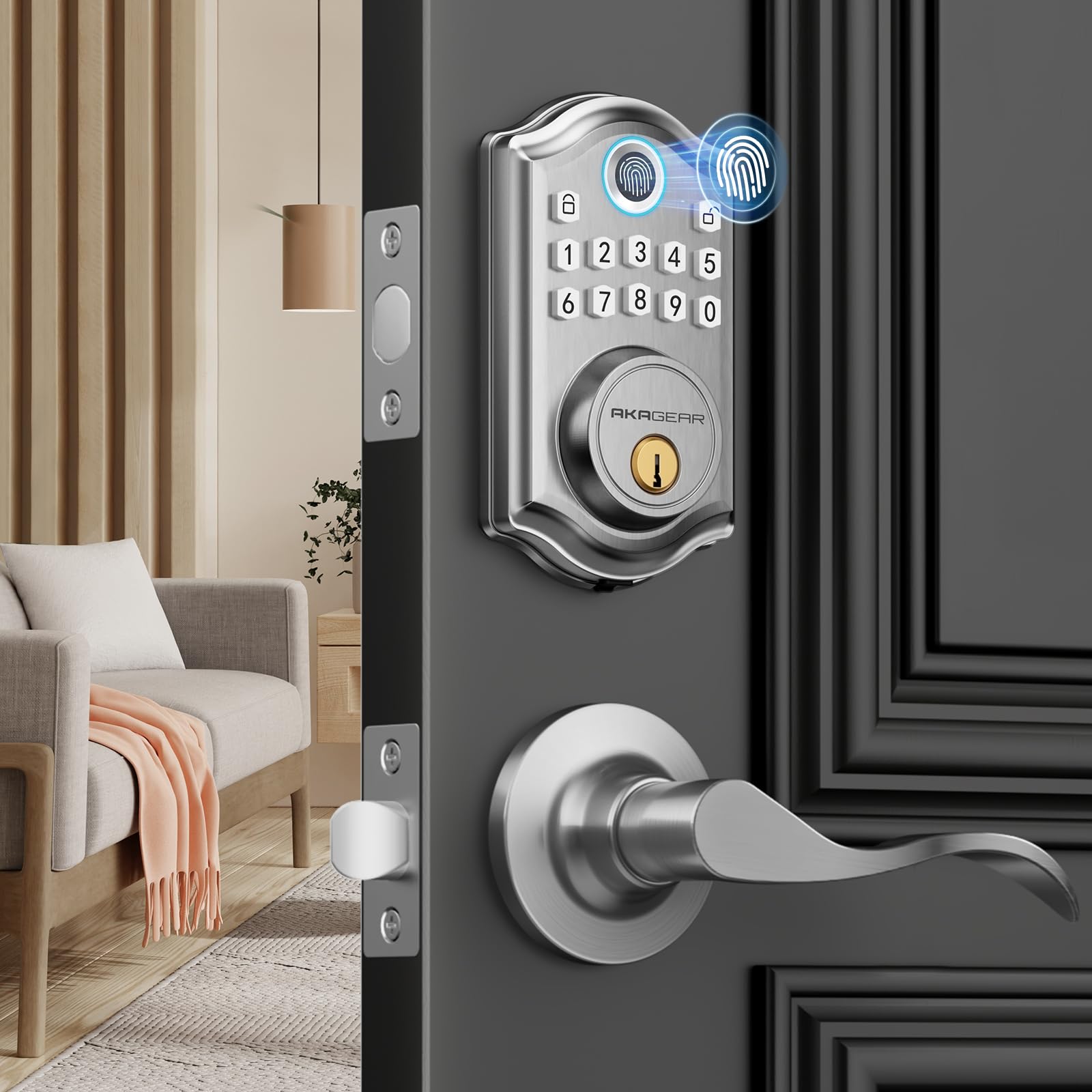 Smart Keyless Entry Door Lock with Fingerprint & Keypad - 2 Lever Handles, Electronic Deadbolt, Auto-Lock Feature, Easy Installation for Home Security | Front Door Smart Lock for Houses, Apartments & Offices