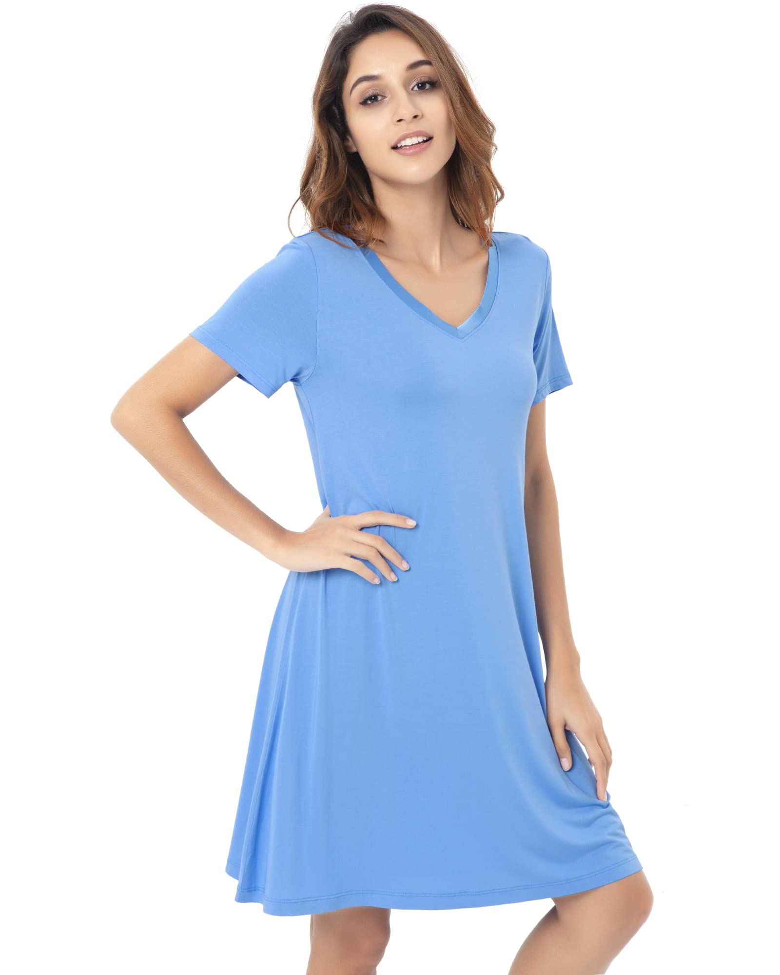 NACHILA Soft Bamboo Nightgowns for Women - Lightweight Short Sleeve Sleep Shirt & Lounge Dress - Plus Size S-4X - Perfect for Sleeping, Relaxing at Home, and Summer Comfort