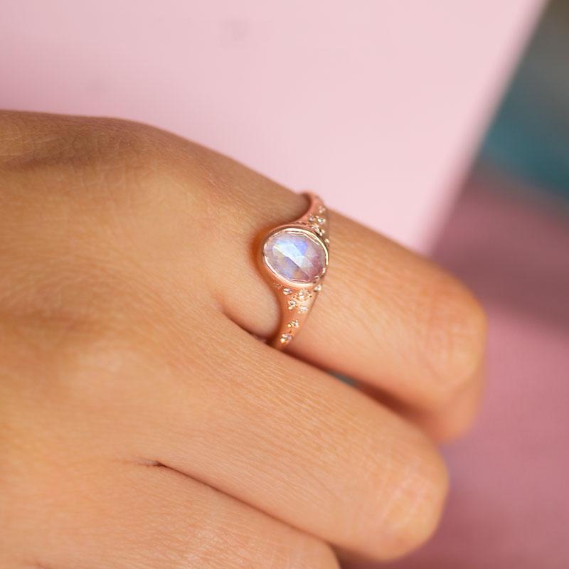 Moonstone Ring for Women - Genuine Moonstone Jewelry with Sterling Silver Band - Perfect for Everyday Wear, Gift Giving & Spiritual Healing
