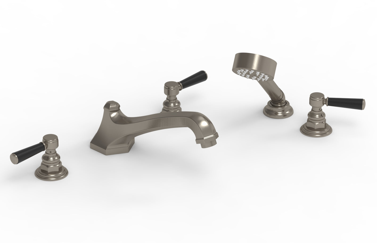 HEX TRADITIONAL Deck Mounted Bathtub Faucet Set with Hand Shower - Satin Black Finish & Lever Handles (Model 500-49) - Perfect for Modern Bathroom Renovations and Spa-Like Shower Experiences