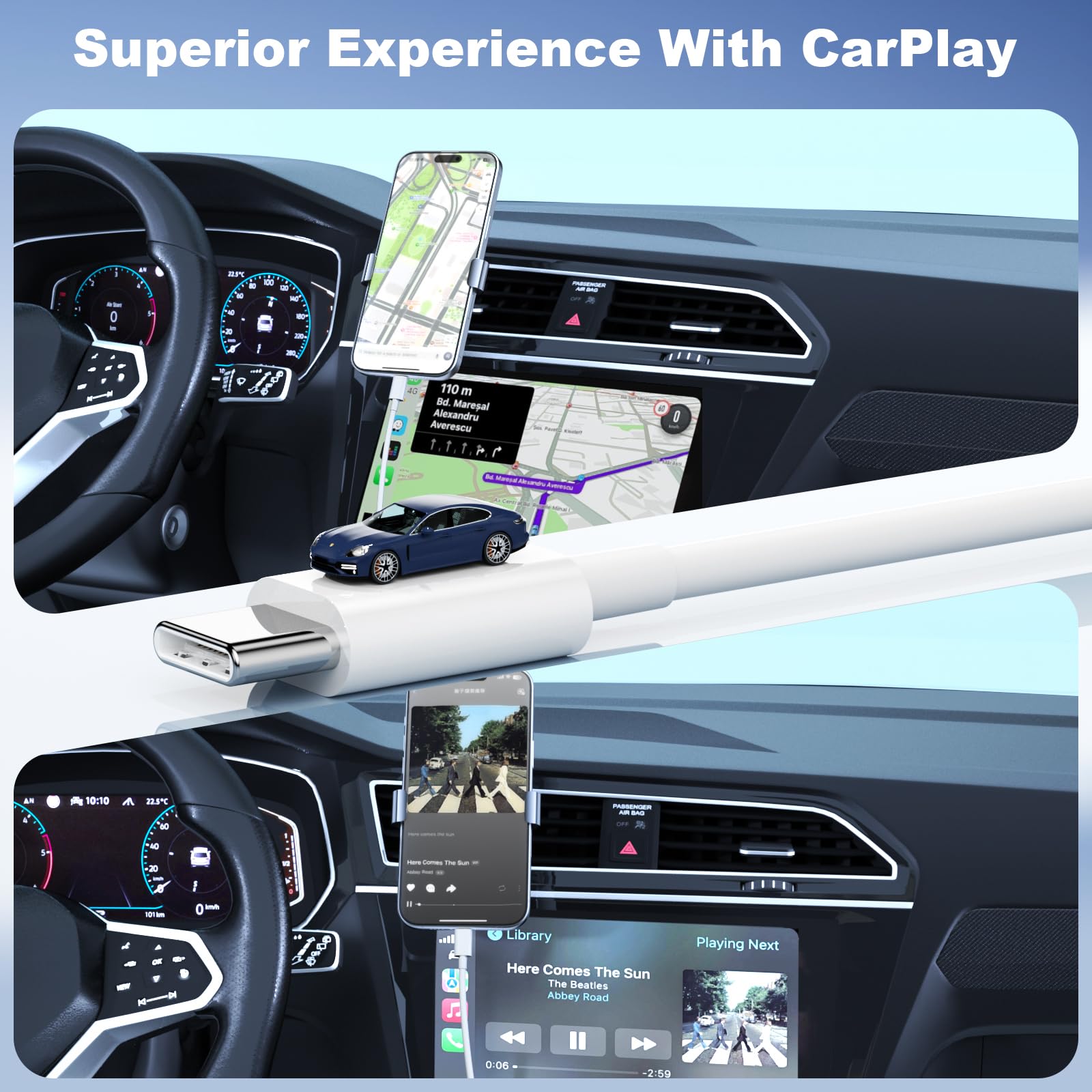 2-Pack USB A to USB C CarPlay Cable for iPhone 15/16/16 Pro Max/Plus, iPad Pro 13/12.9/11 inch, iPad Air 5/4th & Mini - 3FT Fast Charging Cord for Car Charger & Home Use - Perfect for Road Trips & Daily Commuting